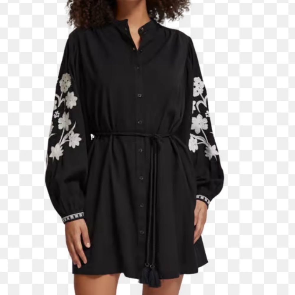Scotch & Soda NWT Long Sleeve, Button Down Embroidered Cotton Linen Blend Dress